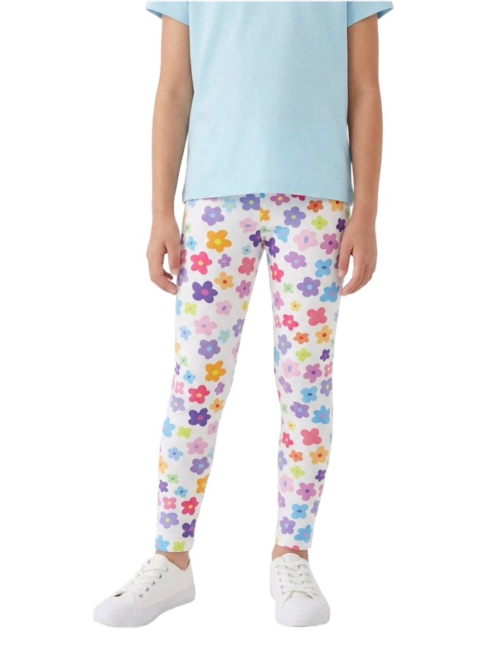 Social Butterfly white leggings with rainbow hearts toddler girl